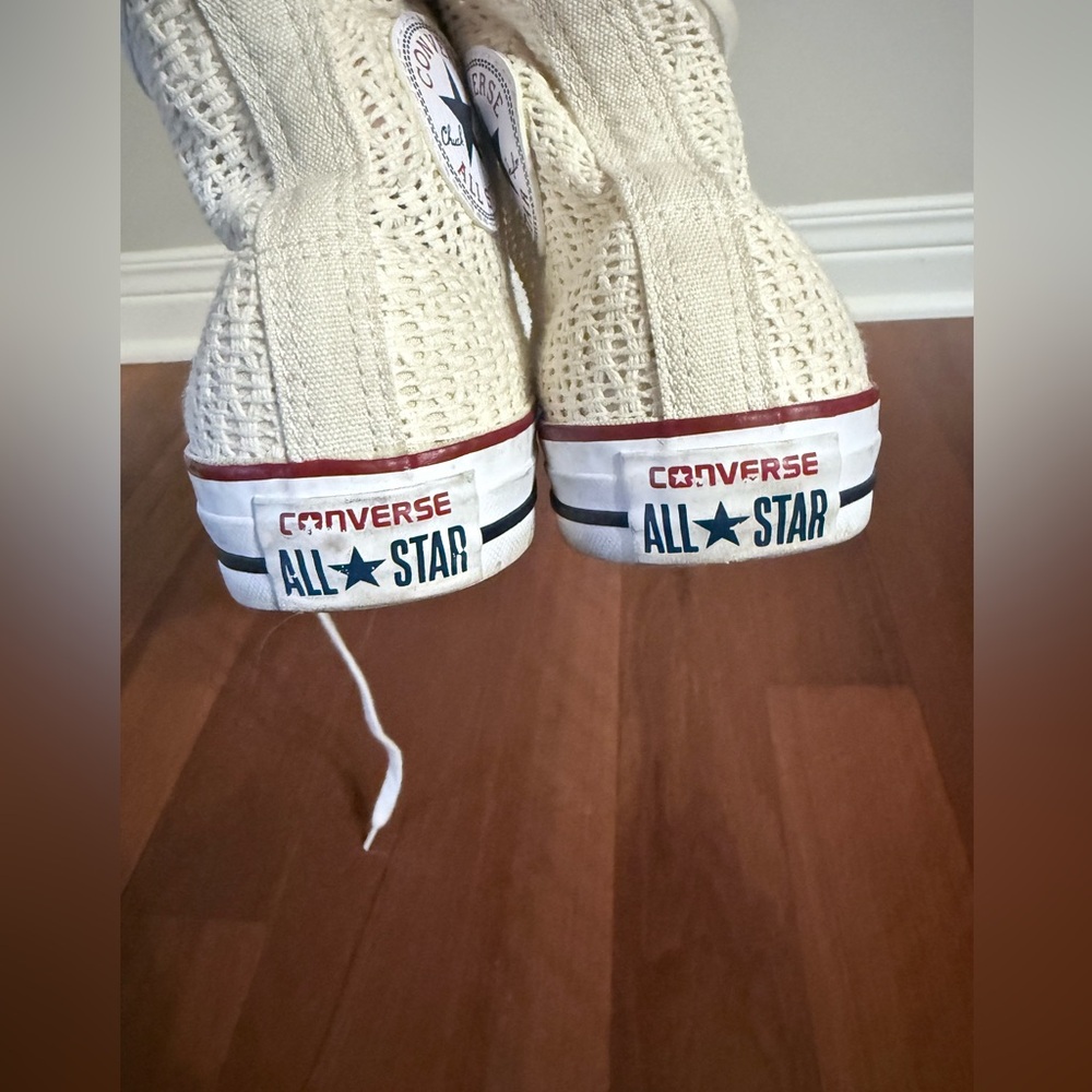 Cream Woven High-Top Converse Sneakers - Picture 10 of 10